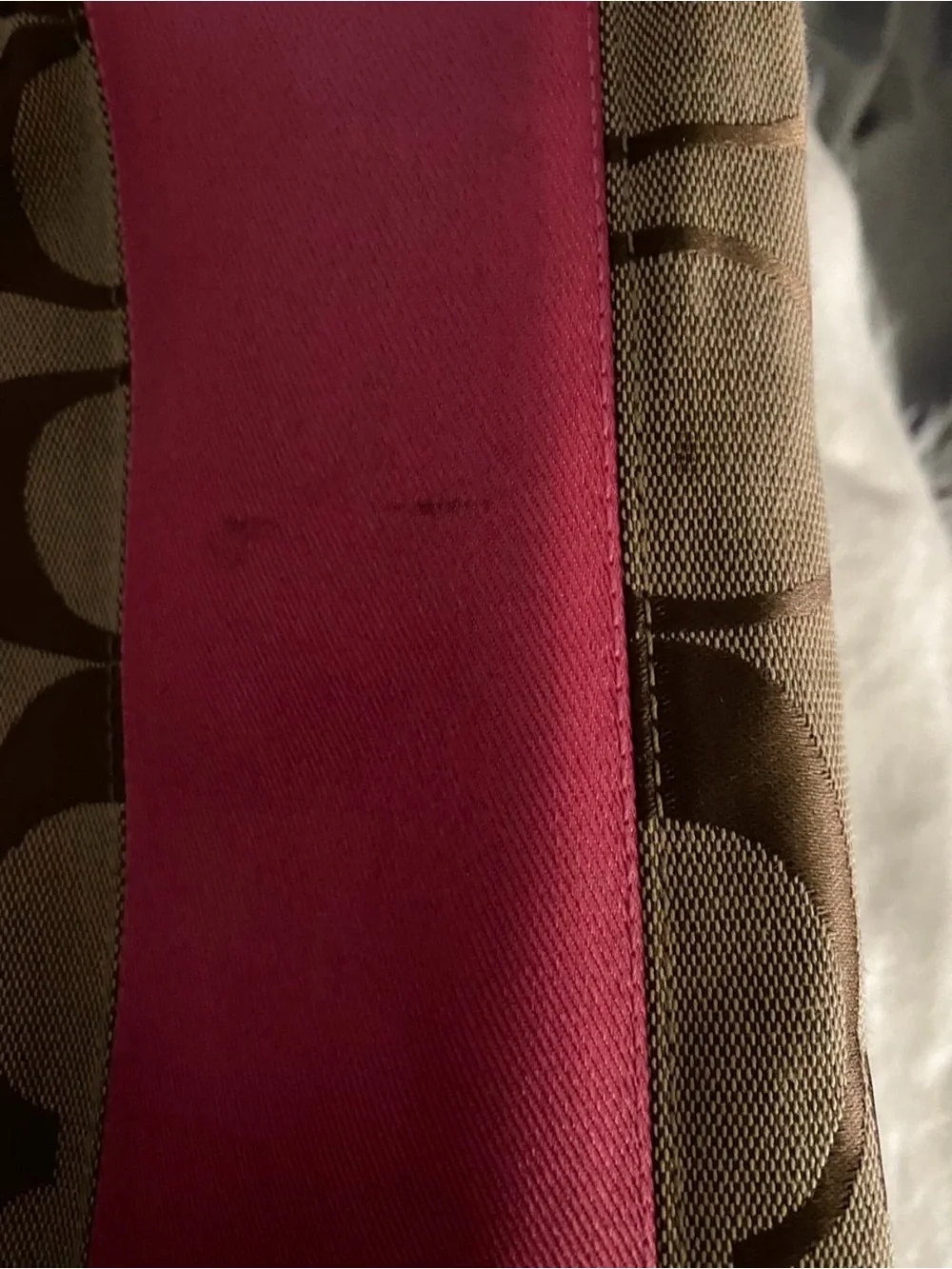 Coach Brown Signature Canvas Tote with Pink Trim